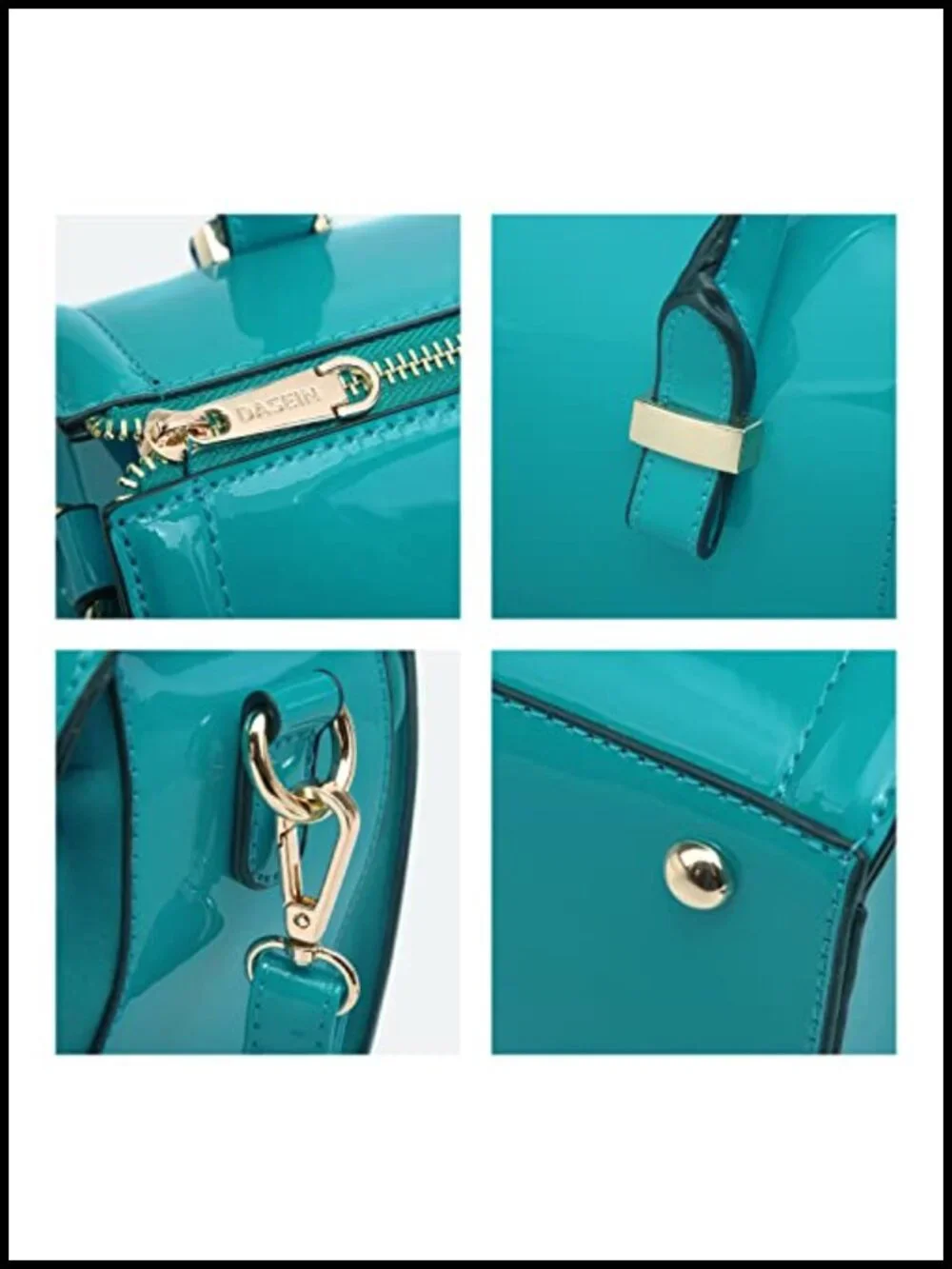 Shiny Patent Faux Leather Barrel Top Handle Satchel Shoulder Bag